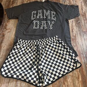Gray 'Game Day' T-Shirt and Checkered Shorts Set